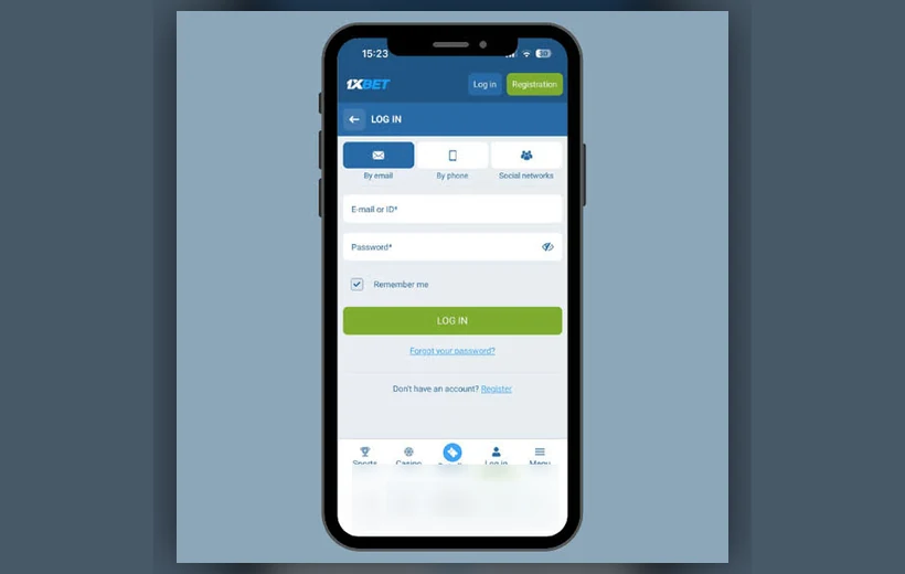 1xbet login access mobile screen visual